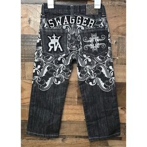Red Ape Kids Jeans Black Embroidered Size 6 Y2K  Style Logo Cotton